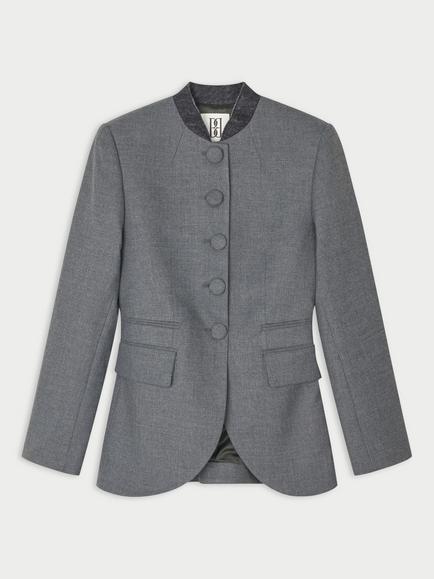 By Malene Birger Claye Fabric Button Front Blazer, Dark Grey Melange, Dark Grey Melange