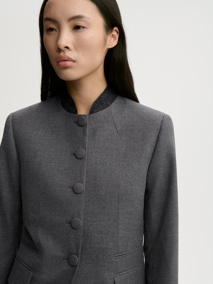 By Malene Birger Claye Fabric Button Front Blazer, Dark Grey Melange - view 2, Dark Grey Melange