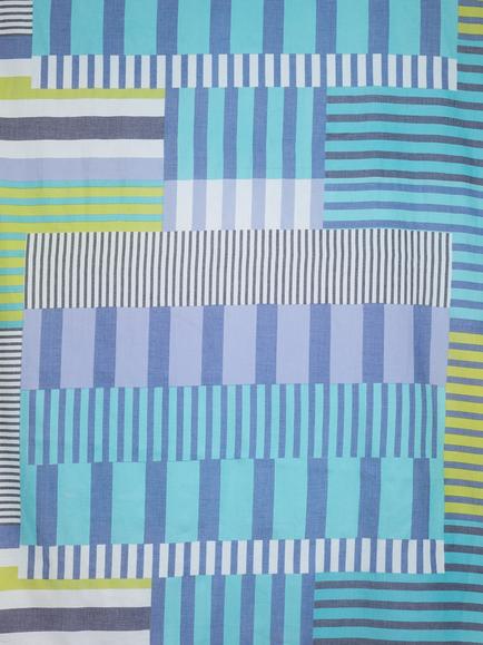 chesca Patchwork Striped Rectangular Scarf, Blue/Lime - view 2, Blue/Lime