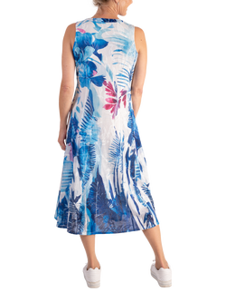 chesca Palm Print Midi Dress, White/Marina - view 2, White/Marina