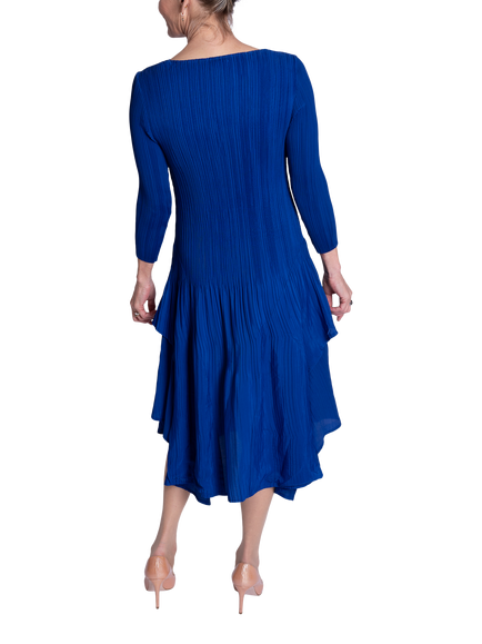 chesca Undulating Hem Midi Dress, Cobalt - view 2, Cobalt