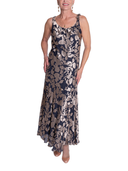 chesca Sleeveless Satin Devoree Dress, Pewter/Gold, Pewter/Gold