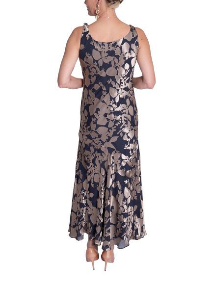 chesca Sleeveless Satin Devoree Dress, Pewter/Gold - view 2, Pewter/Gold