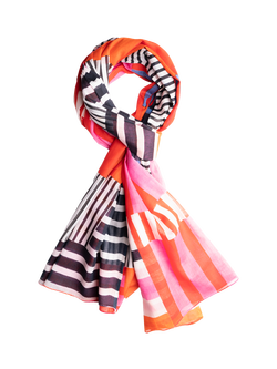 chesca Patchwork Striped Rectangular Scarf, Pink/Red, Pink/Red