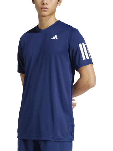 adidas Club Tennis Climacool 3 Stripe T-Shirt, Dark Blue