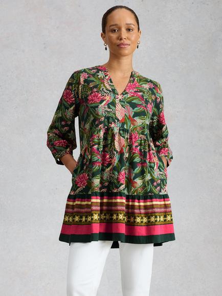 White Stuff Marta Floral Tunic Top, Green, Green