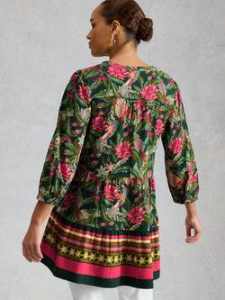 White Stuff Marta Floral Tunic Top, Green - view 2, Green