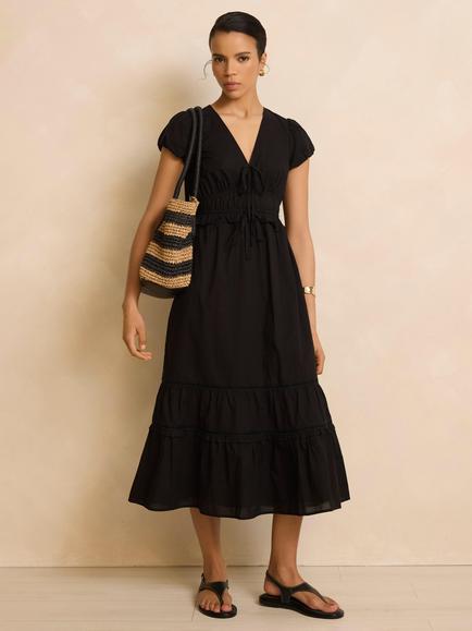 Mint Velvet Tiered Midi Dress, Black, Black