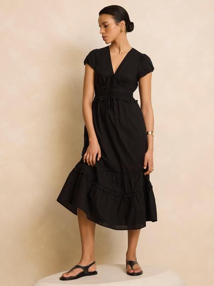 Mint Velvet Tiered Midi Dress, Black - view 2, Black