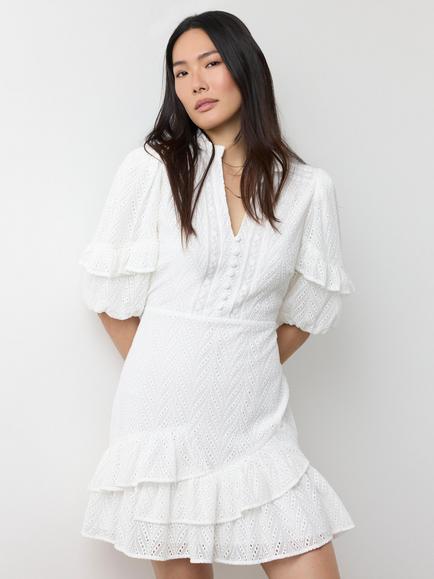 Mint Velvet Schiffley Embroidered Ruffles Mini Dress, White - view 2, White