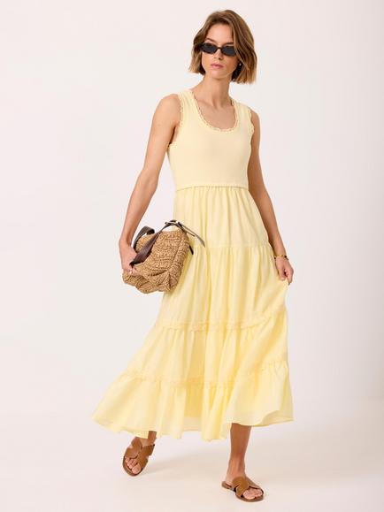 Mint Velvet Crochet Trim Tiered Dress, Yellow - view 2, Yellow