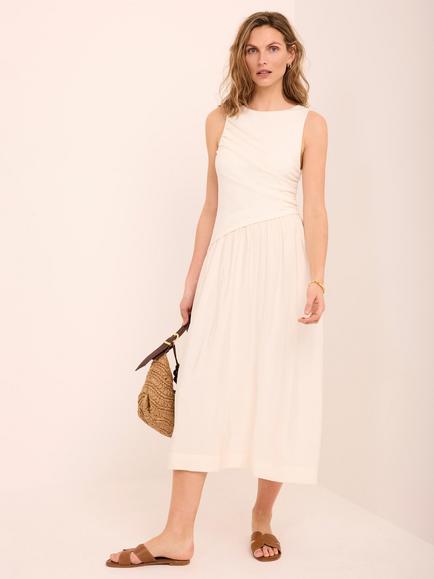 Mint Velvet Assym Jersey Midi Dress, Cream - view 2, Cream