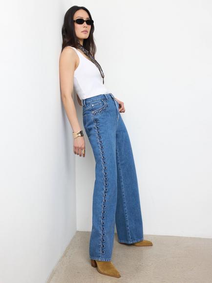 Mint Velvet Swirl Side Wide Leg Jeans, Blue, Blue
