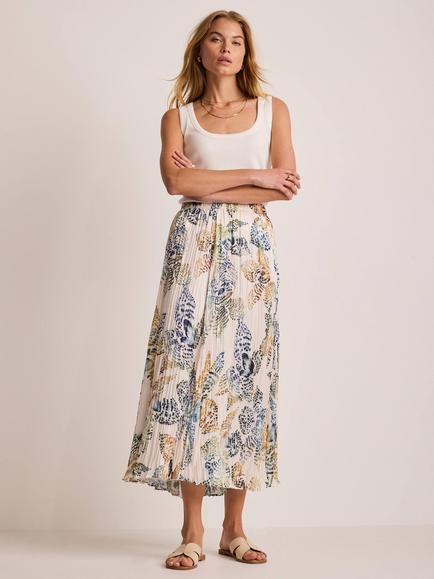 Mint Velvet Floral Crinkle Maxi Skirt, Ivory, Ivory