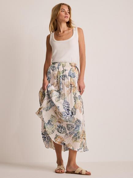 Mint Velvet Floral Crinkle Maxi Skirt, Ivory - view 2, Ivory