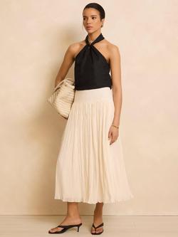 Mint Velvet Crinkle Maxi Skirt, White, White