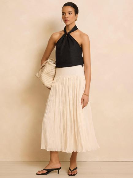 Mint Velvet Crinkle Maxi Skirt, White, White