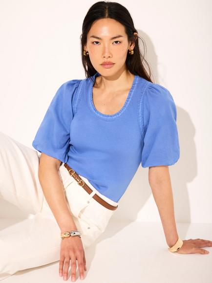 Mint Velvet Puff Sleeve Top, Blue, Blue