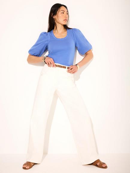 Mint Velvet Puff Sleeve Top, Blue - view 2, Blue