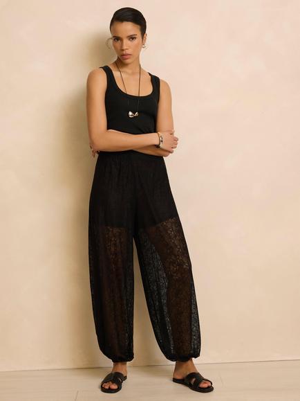 Mint Velvet Lace Balloon Trousers, Black, Black