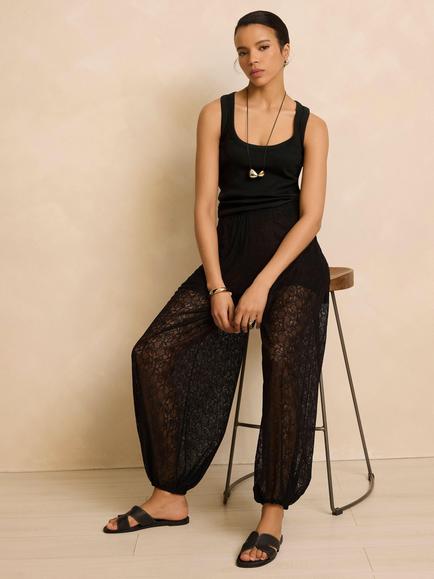 Mint Velvet Lace Balloon Trousers, Black - view 2, Black