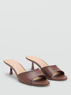 Mango Sculptural Open Toe Kitten Heel Sandals, Chocolate - view 2, Chocolate