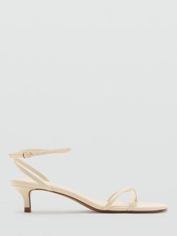 Mango Sculpted Strappy Kitten Heel Sandals, Vanilla, Vanilla