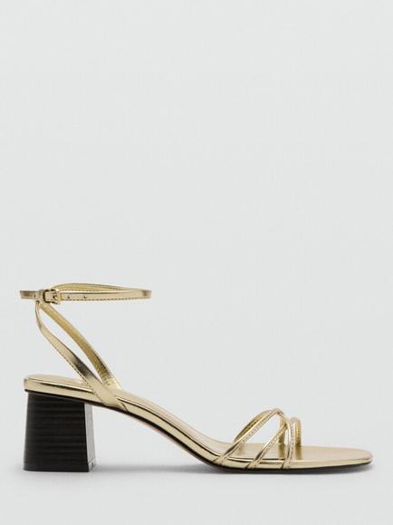 Mango Block Heel Strappy Sandals, Gold, Gold