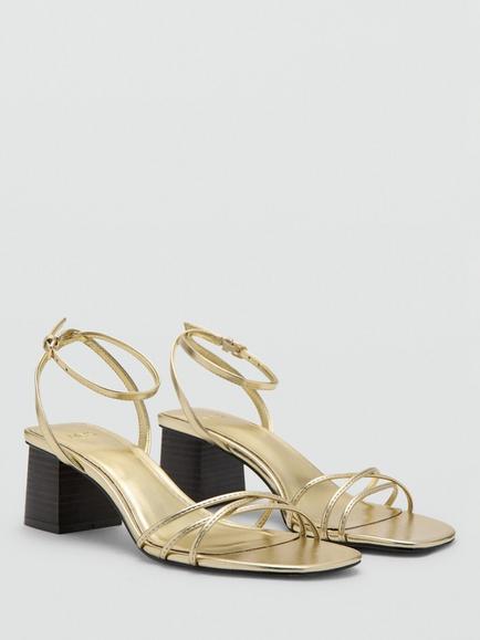 Mango Block Heel Strappy Sandals, Gold - view 2, Gold