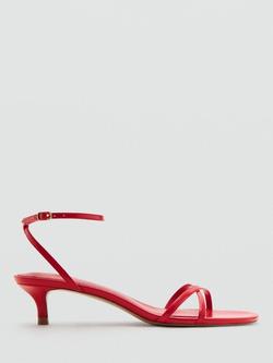 Mango Sculpted Strappy Kitten Heel Sandals, Red, Red