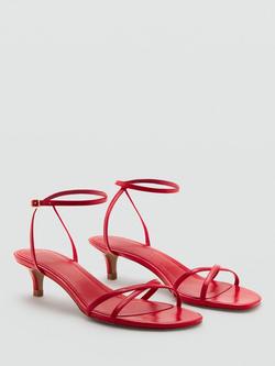 Mango Sculpted Strappy Kitten Heel Sandals, Red - view 2, Red