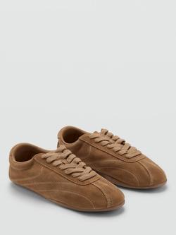 Mango Leather Signature Low Profile Trainers, Sand - view 2, Sand