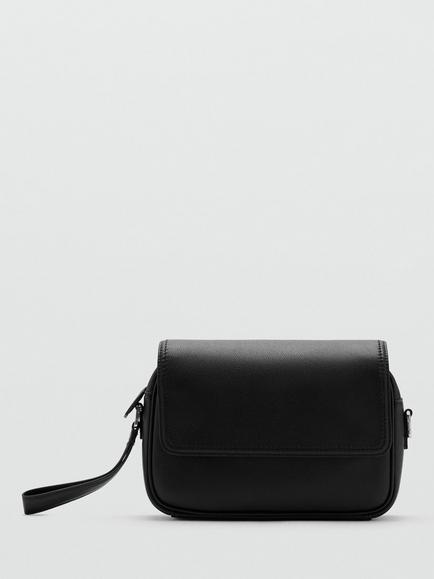 Mango Crossbody Leather Satchel Bag, Black, Black