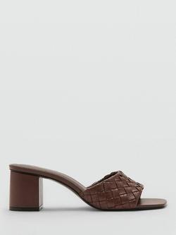 Mango Woven Square Toe Block Heel Sandals, Chocolate, Chocolate