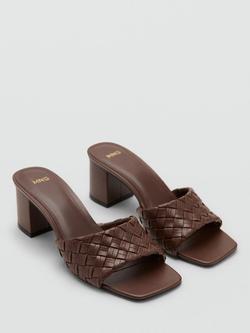 Mango Woven Square Toe Block Heel Sandals, Chocolate - view 2, Chocolate
