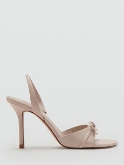 Mango Bow Detail Stiletto Heel Slingback Strappy Sandals, Nude, Nude
