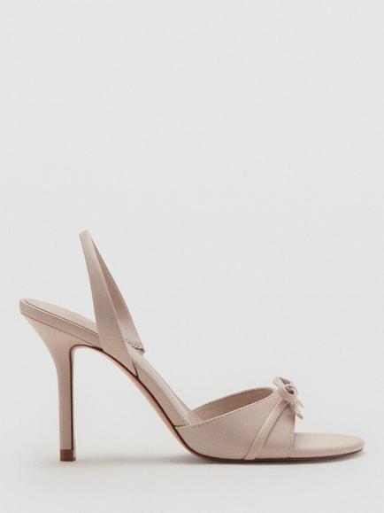 Mango Bow Detail Stiletto Heel Slingback Strappy Sandals, Nude, Nude