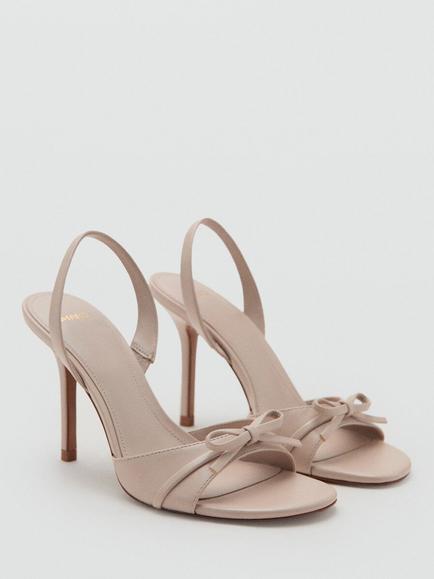 Mango Bow Detail Stiletto Heel Slingback Strappy Sandals, Nude - view 2, Nude