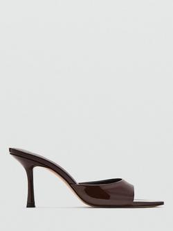 Mango Patent Stiletto Heel Peep Toe Sandals, Chocolate, Chocolate