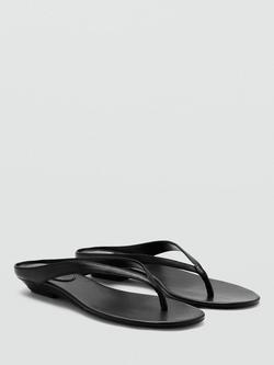 Mango Leather Sculpted Low Heel Thong Sandals, Black - view 2, Black