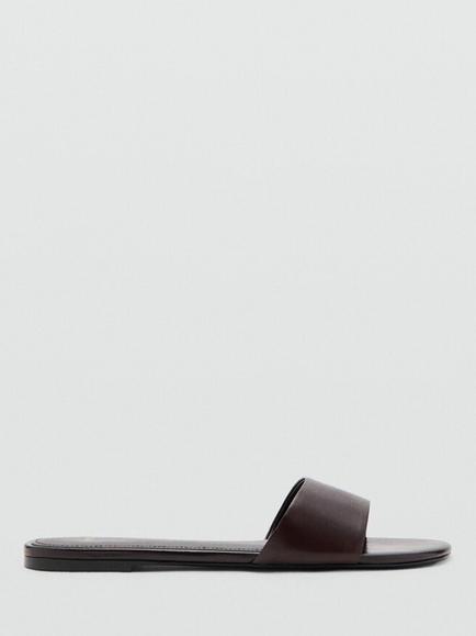 Mango Leather Slider Sandals, Chocolate, Chocolate
