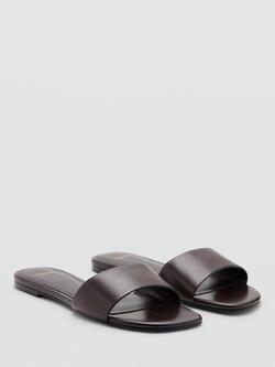 Mango Leather Slider Sandals, Chocolate - view 2, Chocolate