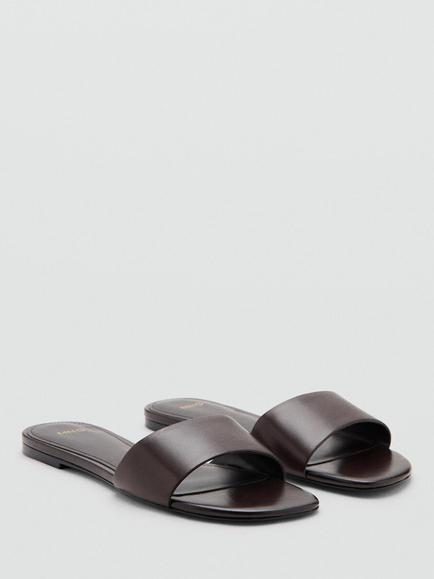Mango Leather Slider Sandals, Chocolate - view 2, Chocolate