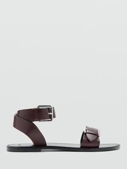 Mango Leather Buckle Strappy Sandals, Chocolate, Chocolate
