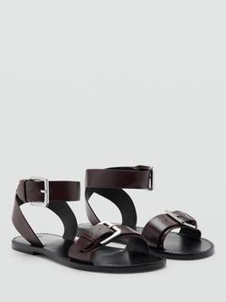 Mango Leather Buckle Strappy Sandals, Chocolate - view 2, Chocolate
