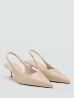 Mango Sculpted Leather Pointed Toe Kitten Heel Slingback Court Shoes, Raw - view 2, Raw