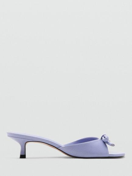 Mango Bow Detail Open Toe Sculpted Heel Mules, Lilac, Lilac