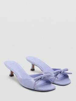 Mango Bow Detail Open Toe Sculpted Heel Mules, Lilac - view 2, Lilac