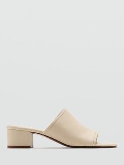 Mango Leather Sculpted Block Heel Mules, Natural, Natural