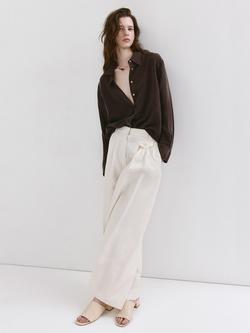 Mango Leather Sculpted Block Heel Mules, Natural - view 2, Natural